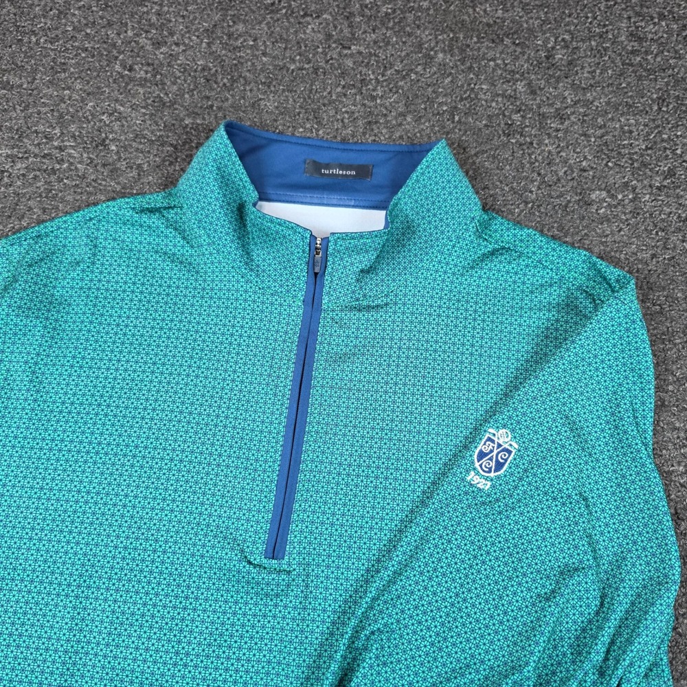 Turtleson Quarter Zip Pullover Teal Geometric Mens Large Performance Golf Top